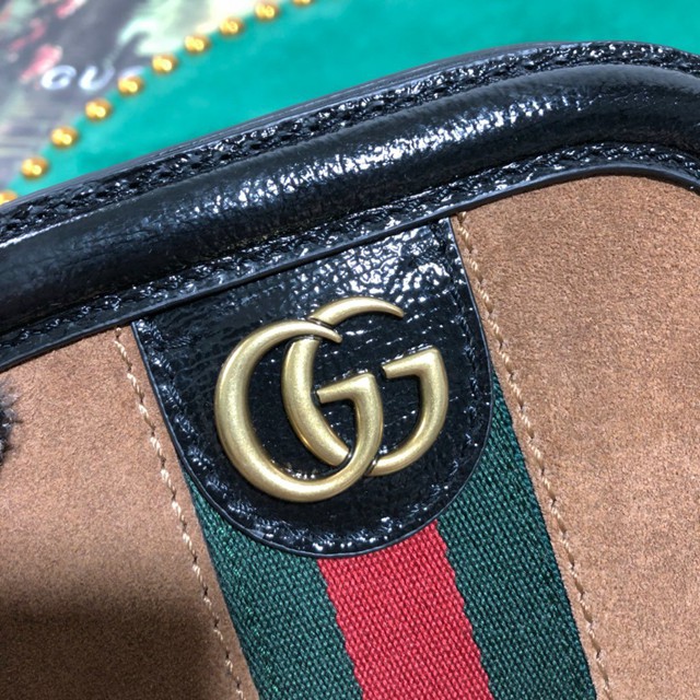 Gucci經典款女包 524620 古馳GUCCI新品REBELLE小號復古風格購物袋 古奇栗色磨砂皮手提包  gqy2907